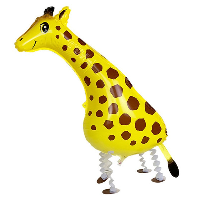 Balon din Folie Metalizata, ANGELBEAR, Figurina Animata, Model Girafa, 90x37 cm, Ambalaj Individual, Pai Inclus, Umflare cu Aer sau Heliu, Galben